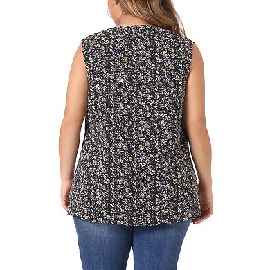Plus Size Top For Women Floral Blouse Sleeveless Tank Tops
