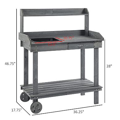 Outdoor Wood Planting Workstation Potting Bench Table W/ Large Storage Spaces