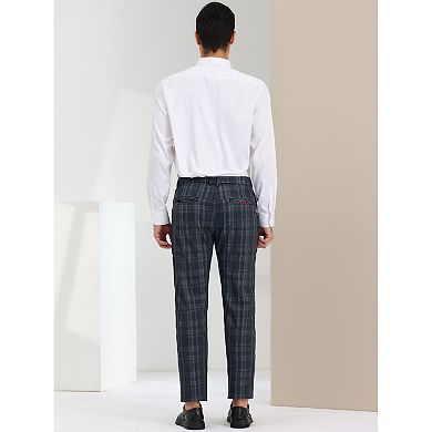 Men's Plaid Dress Slim Fit Flat Front Checked Business Pencil Pant