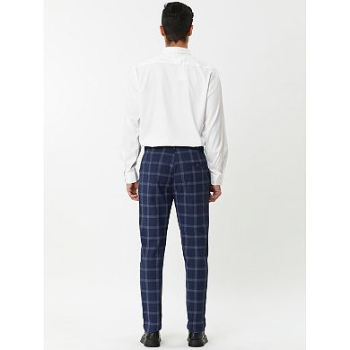 Men's Dress Plaid Slim Fit Flat Front Business Pants With Pockets