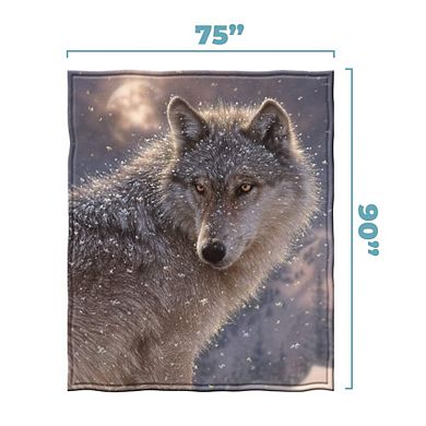 Lone Wolf Fleece Blanket For Bed, 75" X 90" Queen Size Wolf Fleece Throw