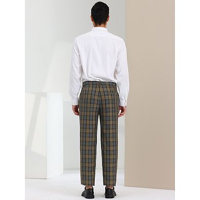 Men's Plaid Relaxed Fit Flat Front Checked Office Work Dress Pants