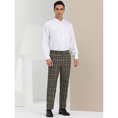 Men's Plaid Relaxed Fit Flat Front Checked Office Work Dress Pants