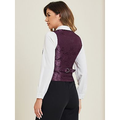 Women's Vintage Waistcoat Button Up Steampunk Jacquard Sleeveless Suit Vest