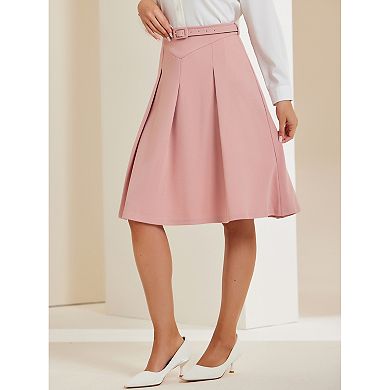 Women's Casual Belted Waist Pleated Skater Short Skirts