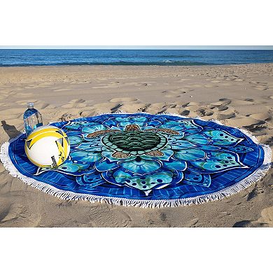 Round Beach Blanket With Fringe Microfibre Cotton Picnic Towel, Circular Beach Throw, Meditation Mat