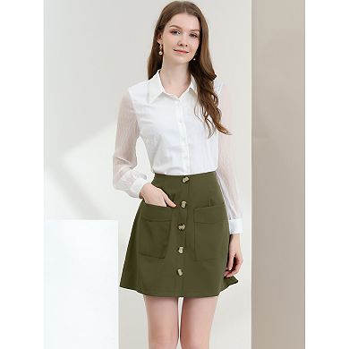 Women's Buttons Front A-Line Short Cargo Casual Skirt