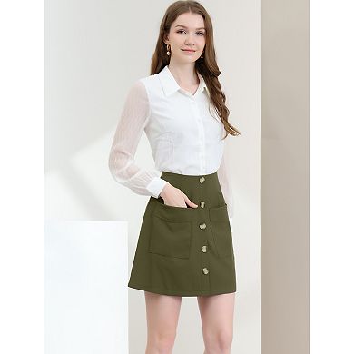 Women's Buttons Front A-Line Short Cargo Casual Skirt