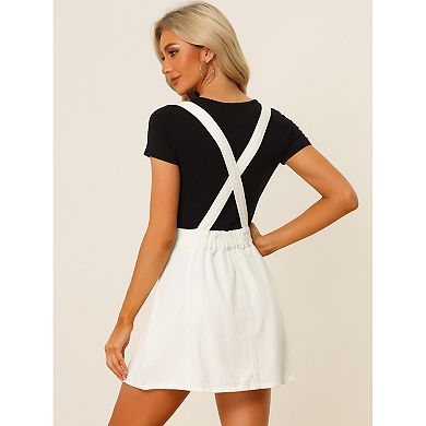 Women's Washed Cotton Button Front A Line Casual Mini Suspender Skirt