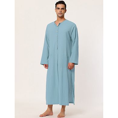 Men's Nightshirt Cotton Sleep Shirt Side Split Long Gown