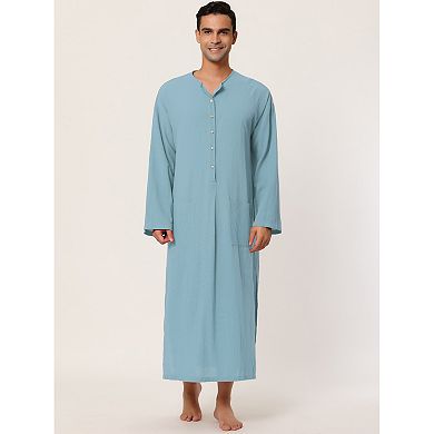Men's Nightshirt Cotton Sleep Shirt Side Split Long Gown
