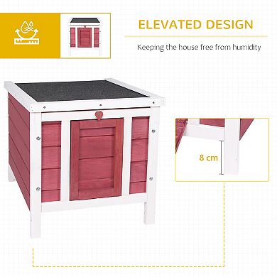 Small Cute Cat House  W/ Hatch Door, Resistance To Weather, & Raised Floor, Red