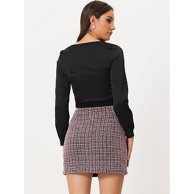 Women's Plaid Tweed Contrast Color Button Decor High Waist Mini Skirt