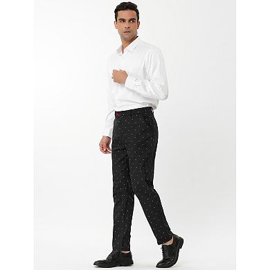 Men's Business Pants Casual Printed Slim Fit Flat Front Dress Pants