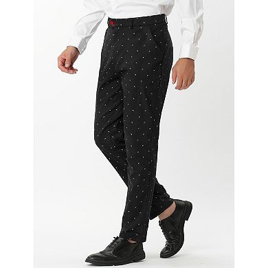 Men's Business Pants Casual Printed Slim Fit Flat Front Dress Pants