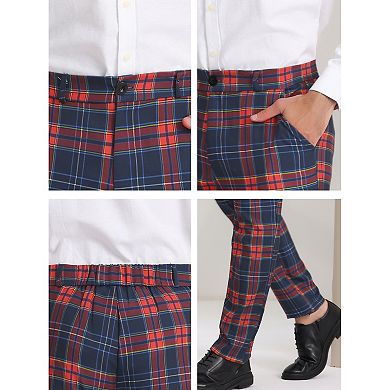 Men's Plaid Dress Pants Casual Flat Front Stretch Trousers