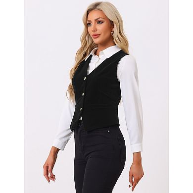 Women's Velvet Business Sleeveless Single Breasted Steampunk Suits Vest