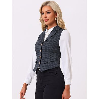 Women's Plaid Waistcoat Notched Lapel Collar Single Breasted Vintage Vest