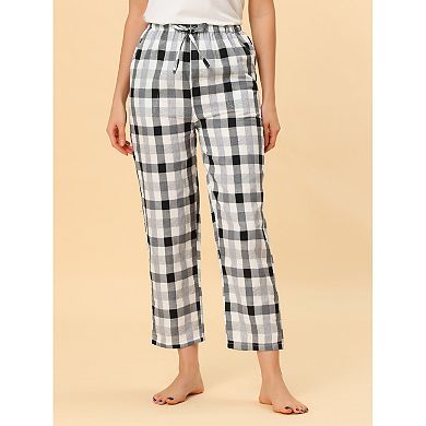 Women's Lounge Buttoms Elastic Waist Sleepwear Plaid Pajamas Pants