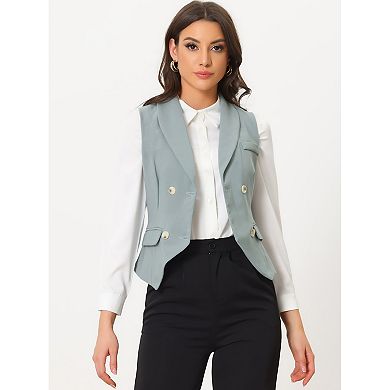 Women's Shawl Lapel Sleeveless Button Racerback Suit Waistcoat