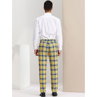 Men's Checked Prom Trousers Formal Plaid Suit Pants