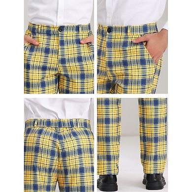 Men's Checked Prom Trousers Formal Plaid Suit Pants