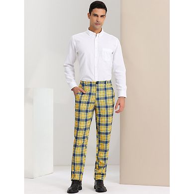 Men's Checked Prom Trousers Formal Plaid Suit Pants