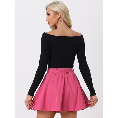 Women's Summer High Waist A-line Mini Denim Skirt With Belt