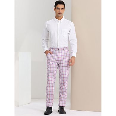 Work Pants for Men Plaid Business Formal Prom Checked Trousers