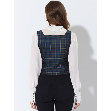 Tweed Square Neck Plaid Waistcoat Vest