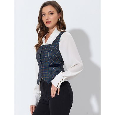 Tweed Square Neck Plaid Waistcoat Vest