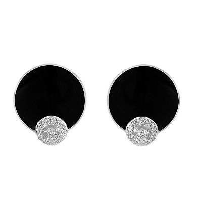 Judy Crowell Sterling Silver Cubic Zirconia & Black Enamel Stud Earrings