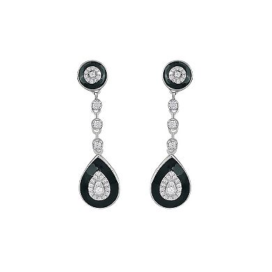 Judy Crowell Sterling Silver Cubic Zirconia & Black Enamel Teardrop Earrings