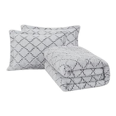 London Fog Textured Ogee Gray Comforter Set with Sham