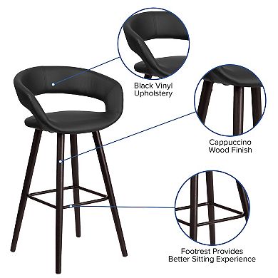 Emma and Oliver 2 Pk. 29'' High Contemporary Vinyl Barstool with Cappuccino Wood Frame