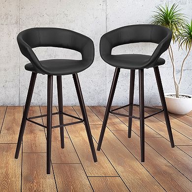 Emma and Oliver 2 Pk. 29'' High Contemporary Vinyl Barstool with Cappuccino Wood Frame