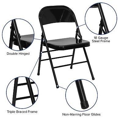 Emma and Oliver 4 Pack Triple Braced & Double Hinged Metal Folding Chair