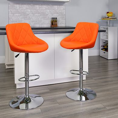 Emma and Oliver 2 Pack Contemporary Vinyl Bucket Seat Adjustable Height Barstool with Diamond Pattern Back and Chrome Base