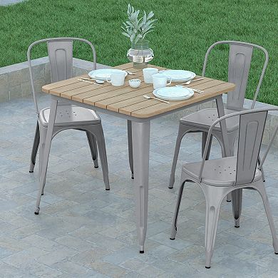 Emma and Oliver Drew Indoor/Outdoor Dining Table, 31.5" Square All Weather Poly Resin Top with Steel Base