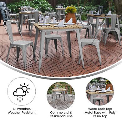 Emma and Oliver Drew Indoor/Outdoor Dining Table, 31.5" Square All Weather Poly Resin Top with Steel Base