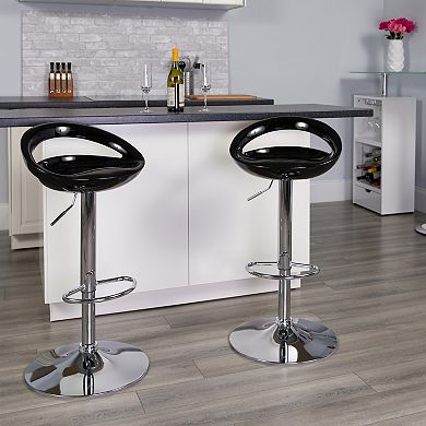Emma And Oliver 2 Pack Contemporary Plastic Adjustable Height Barstool With Rounded Back
