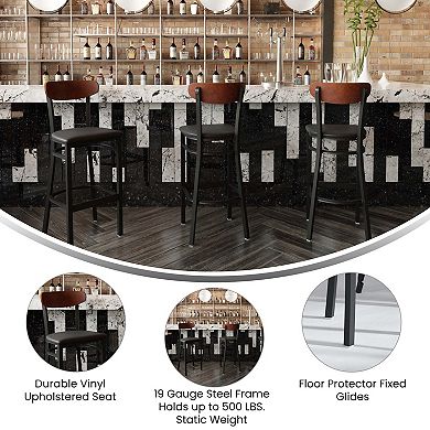 Emma and Oliver Yara Industrial Barstool with Rolled Steel Frame and Solid Wood Seat - 500 lbs. Static Weight Capacity