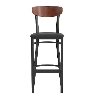 Emma and Oliver Yara Industrial Barstool with Rolled Steel Frame and Solid Wood Seat - 500 lbs. Static Weight Capacity