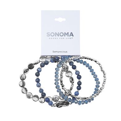 Sonoma Goods For Life® Silver Tone Blue Beaded 4-Pack Stretch Bracelets Set