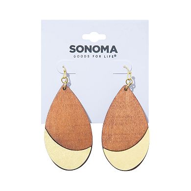 Sonoma Goods For Life® Gold Tone Embellished Wood Teardrop Drop Earrings