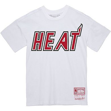 Unisex Mitchell & Ness  White Miami Heat Hardwood Classics Throwback Logo T-Shirt