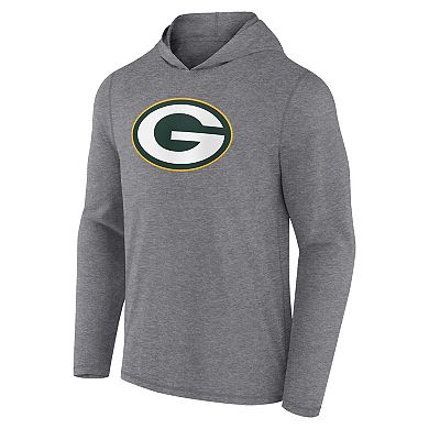 Men's Fanatics Branded Heather Gray Green Bay Packers Primary Logo Long Sleeve Hoodie T-Shirt