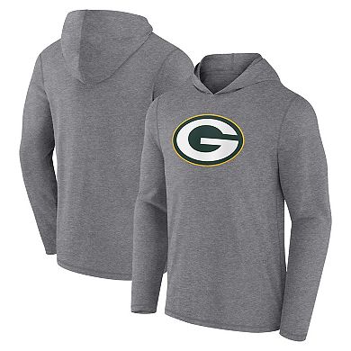 Men's Fanatics Branded Heather Gray Green Bay Packers Primary Logo Long Sleeve Hoodie T-Shirt