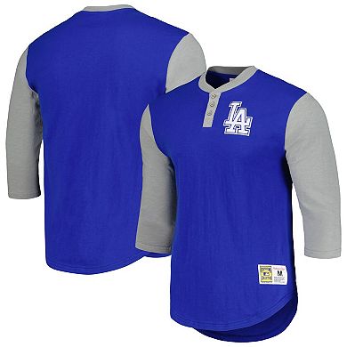 Men's Mitchell & Ness Royal Los Angeles Dodgers Cooperstown Collection Legendary Slub Henley 3/4-Sleeve T-Shirt