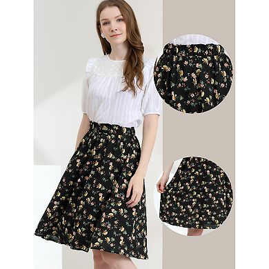 Women's Floral Printed Knee Length A-Line Summer Skirt